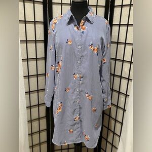 J GEE Striped Floral Button-Up SHIRTDRESS with Floral embroidery, WOMEN SIZE XLP